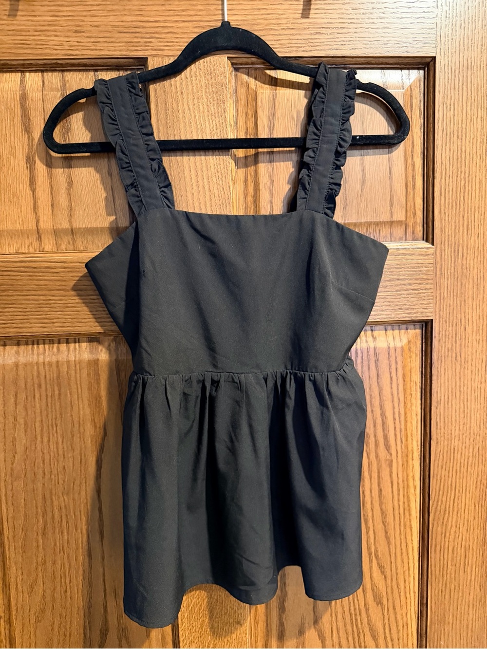 Womens Black Ruffle Strap Square Neck Top